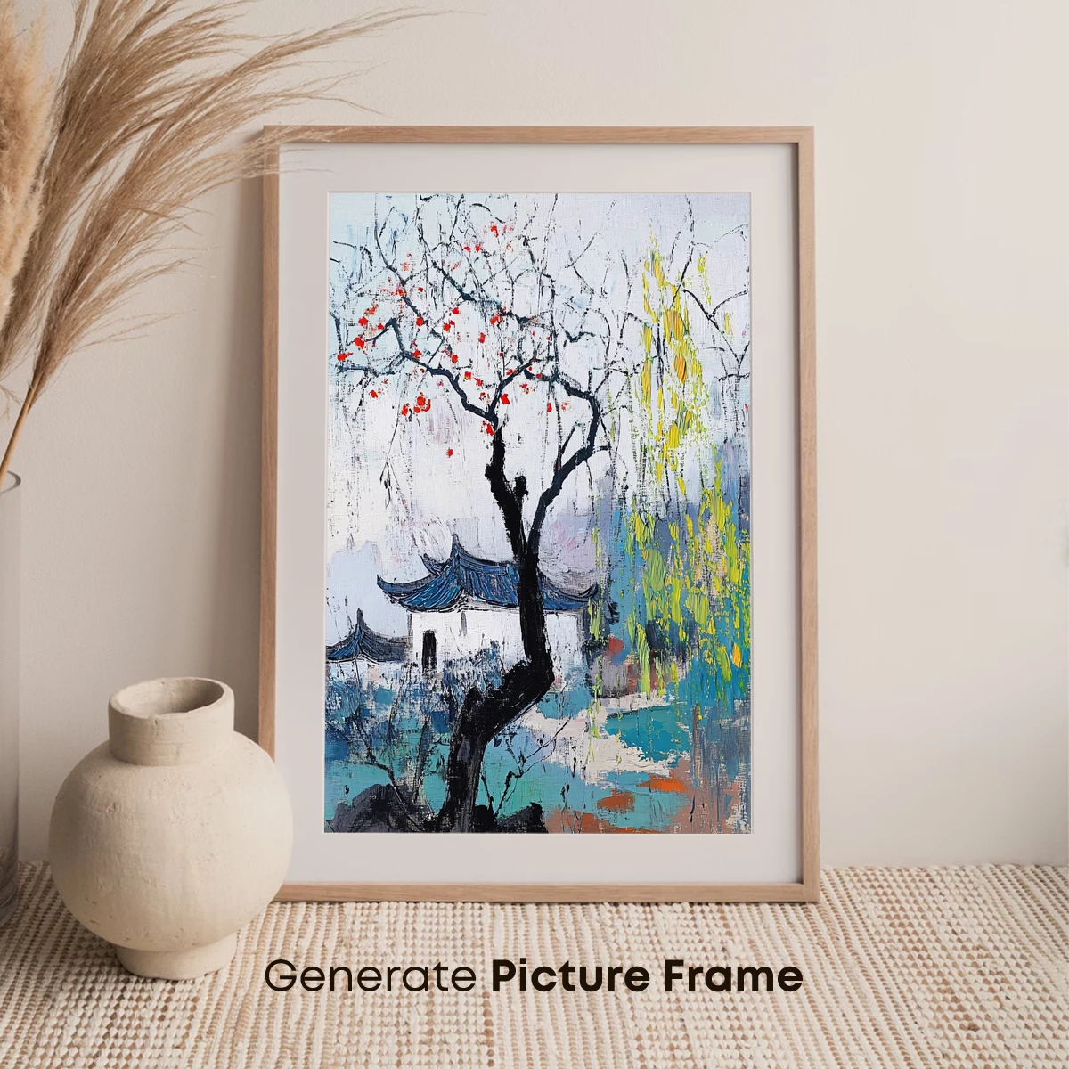 Autumnal Serenity: Abstract Tree by the Pagoda - Image 7