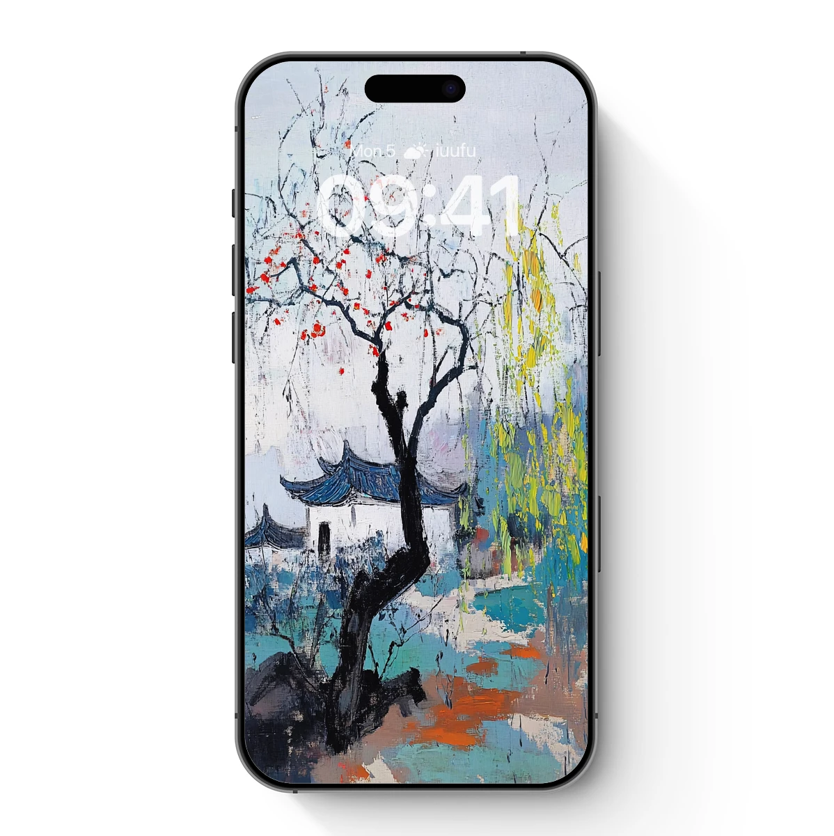 Autumnal Serenity: Abstract Tree by the Pagoda