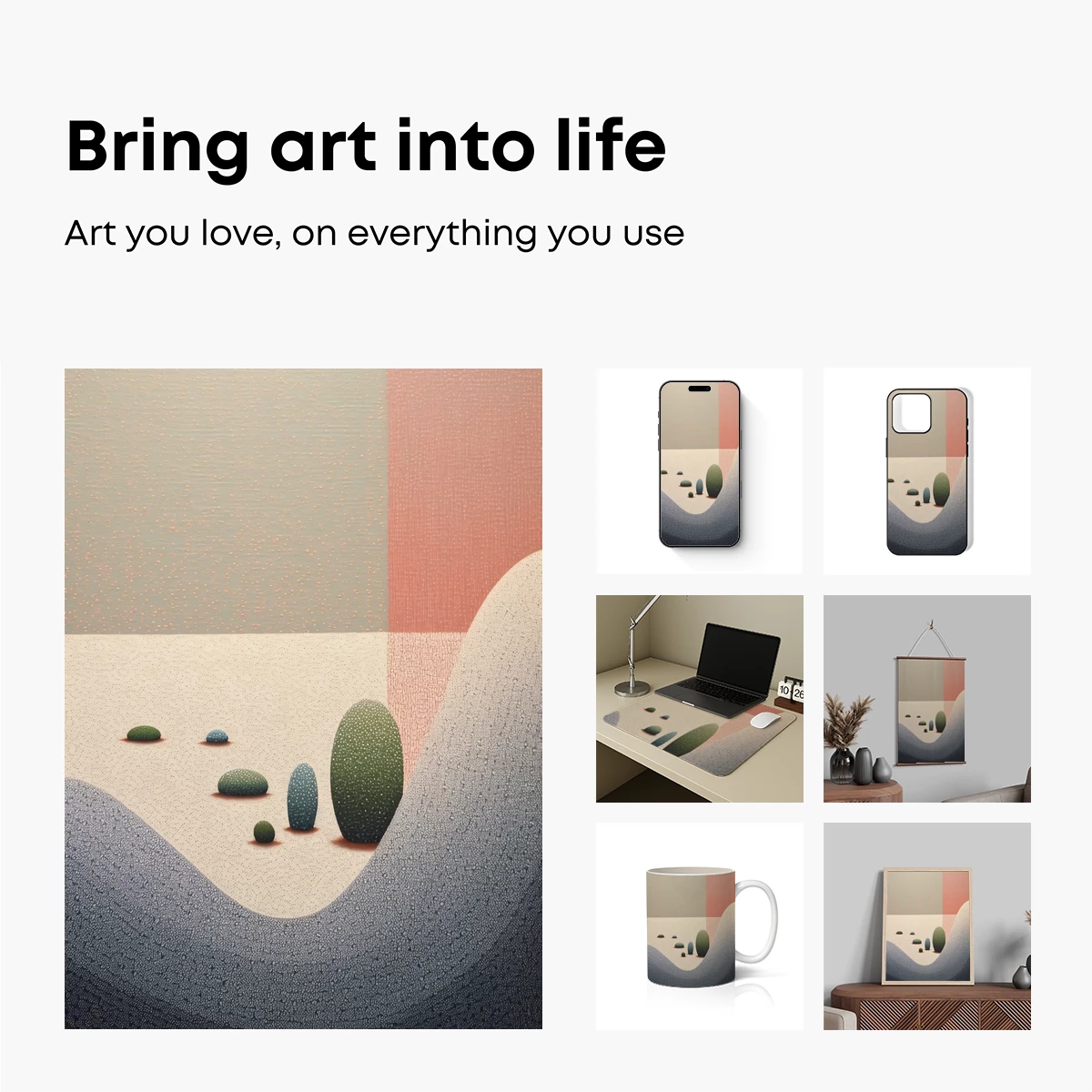 Desert Solitude: Cacti in Abstract Sands - Image 2