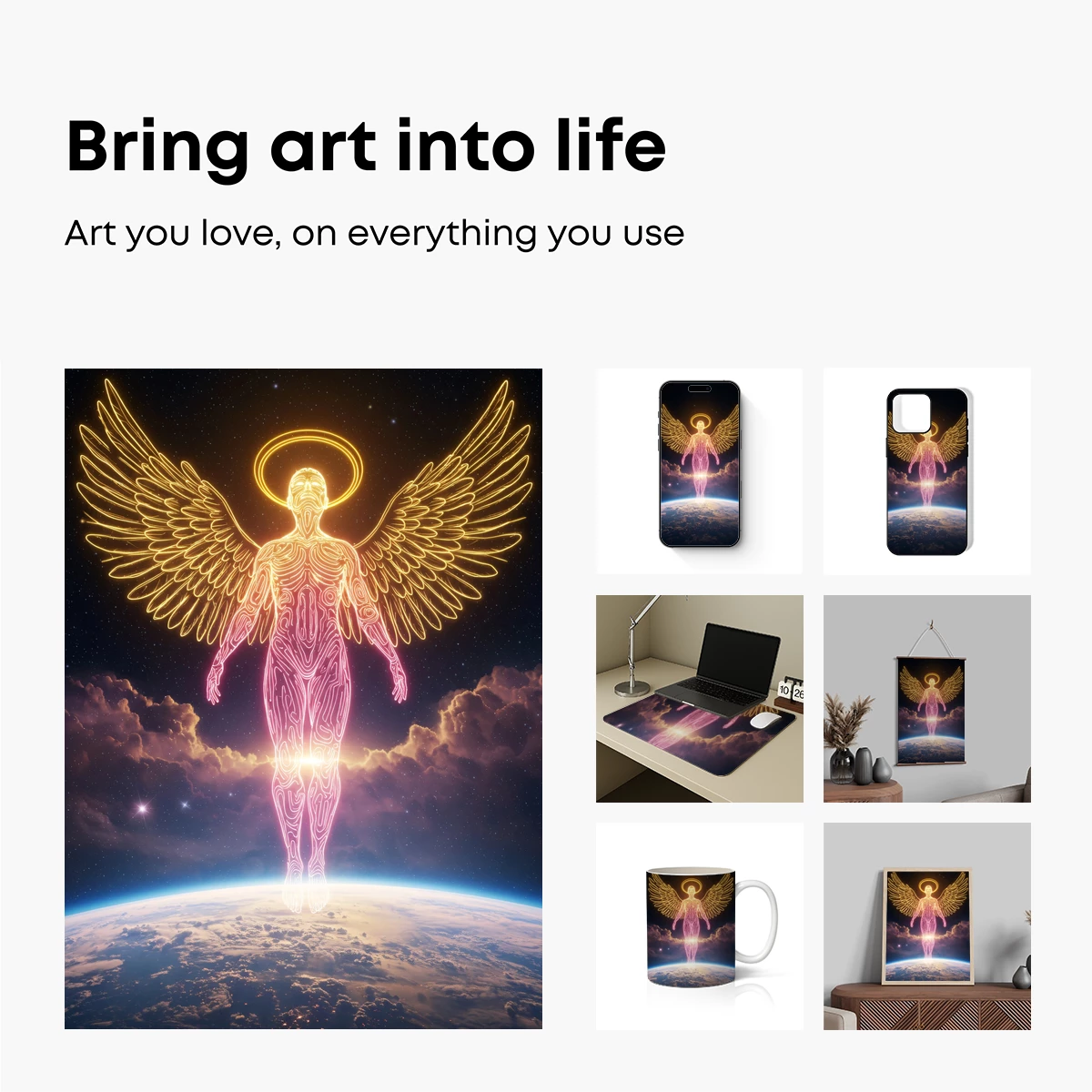 Celestial Guardian: Neon Angel Over Earth - Image 2