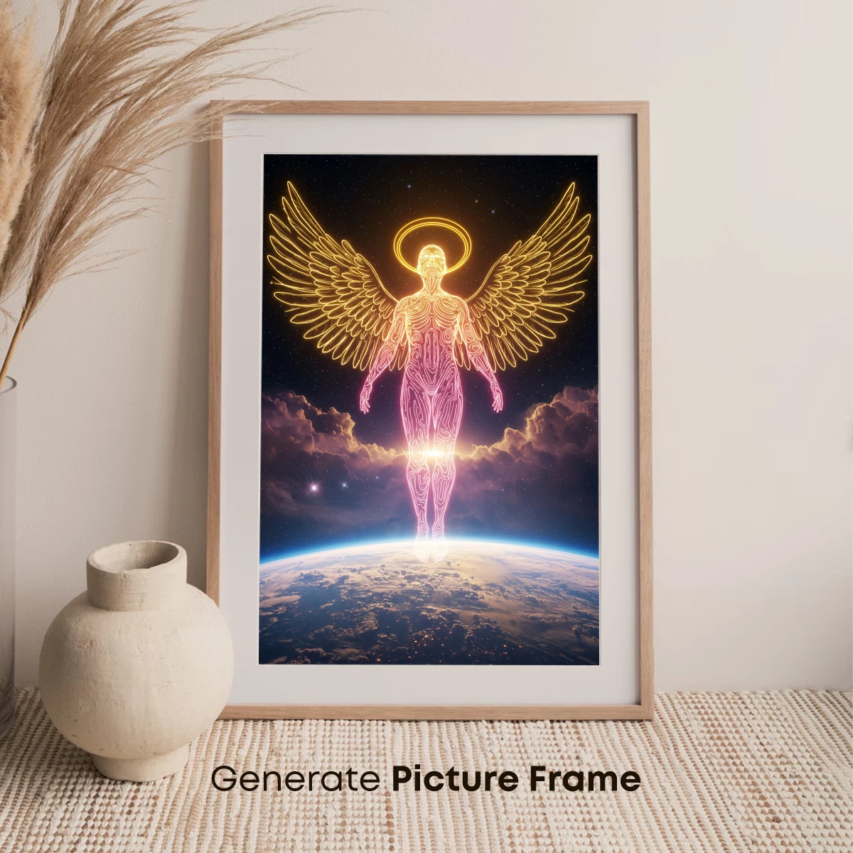 Celestial Guardian: Neon Angel Over Earth - Image 7