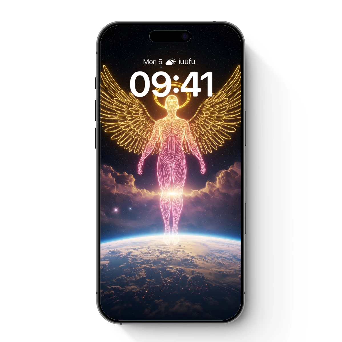 Celestial Guardian: Neon Angel Over Earth