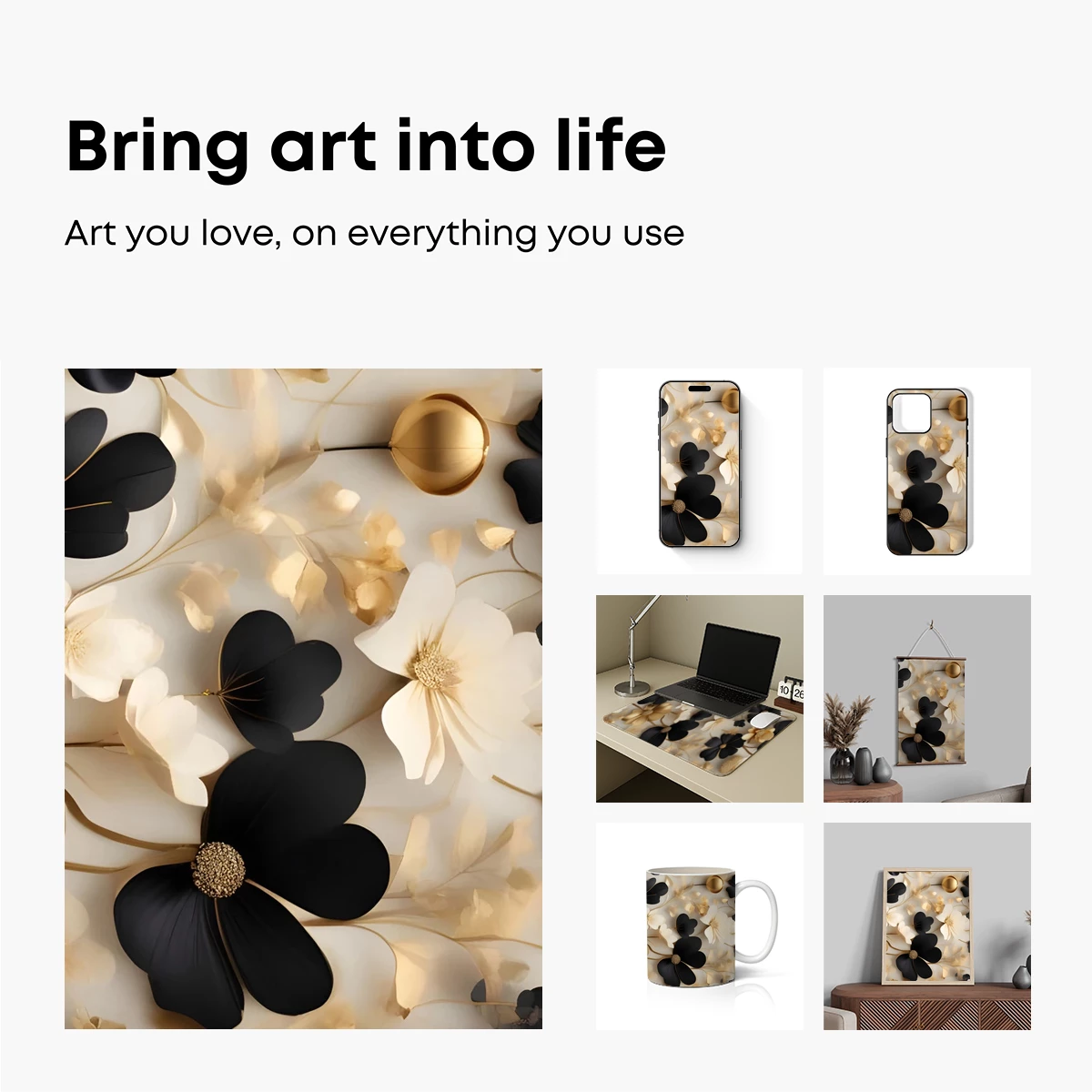 Elegant Black & Gold Floral Symphony - Image 2