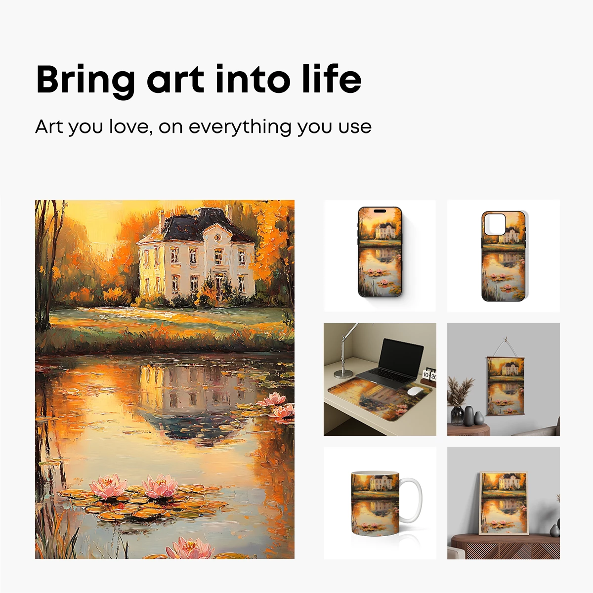 Autumnal Reflections: Serene House by the Pond - Image 2