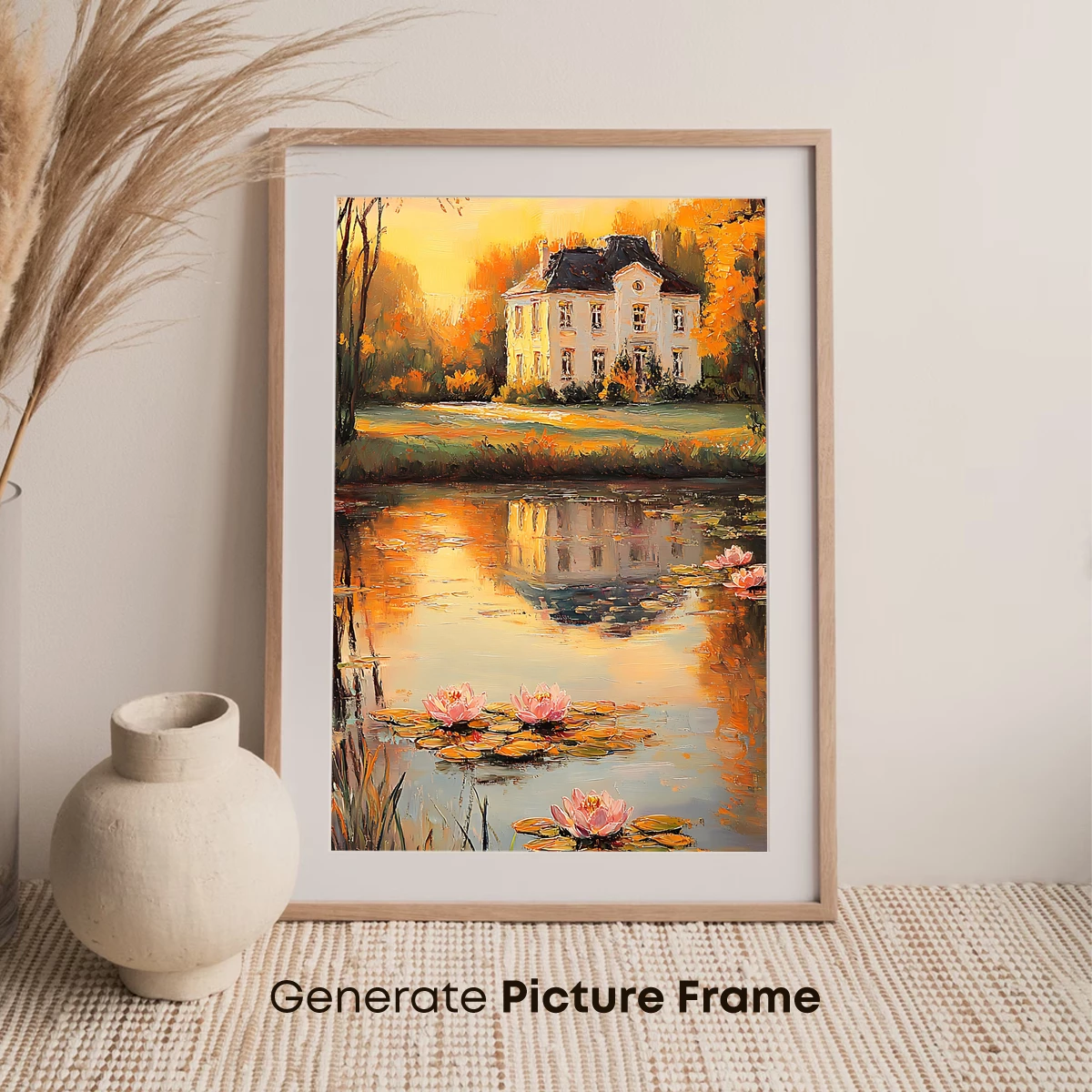 Autumnal Reflections: Serene House by the Pond - Image 7