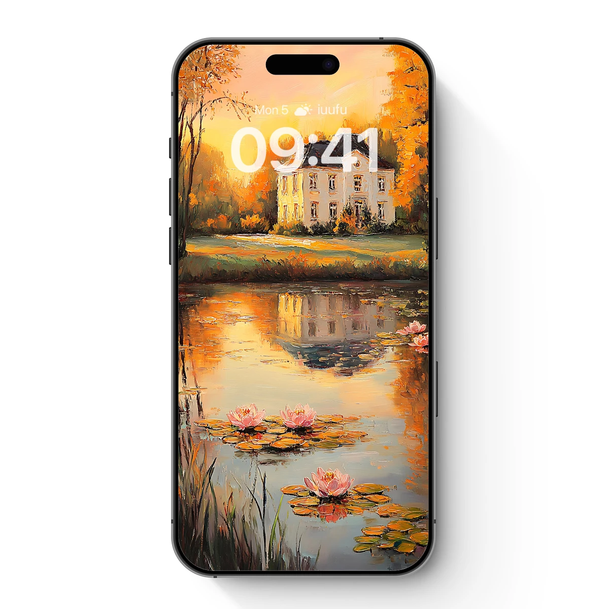 Autumnal Reflections: Serene House by the Pond