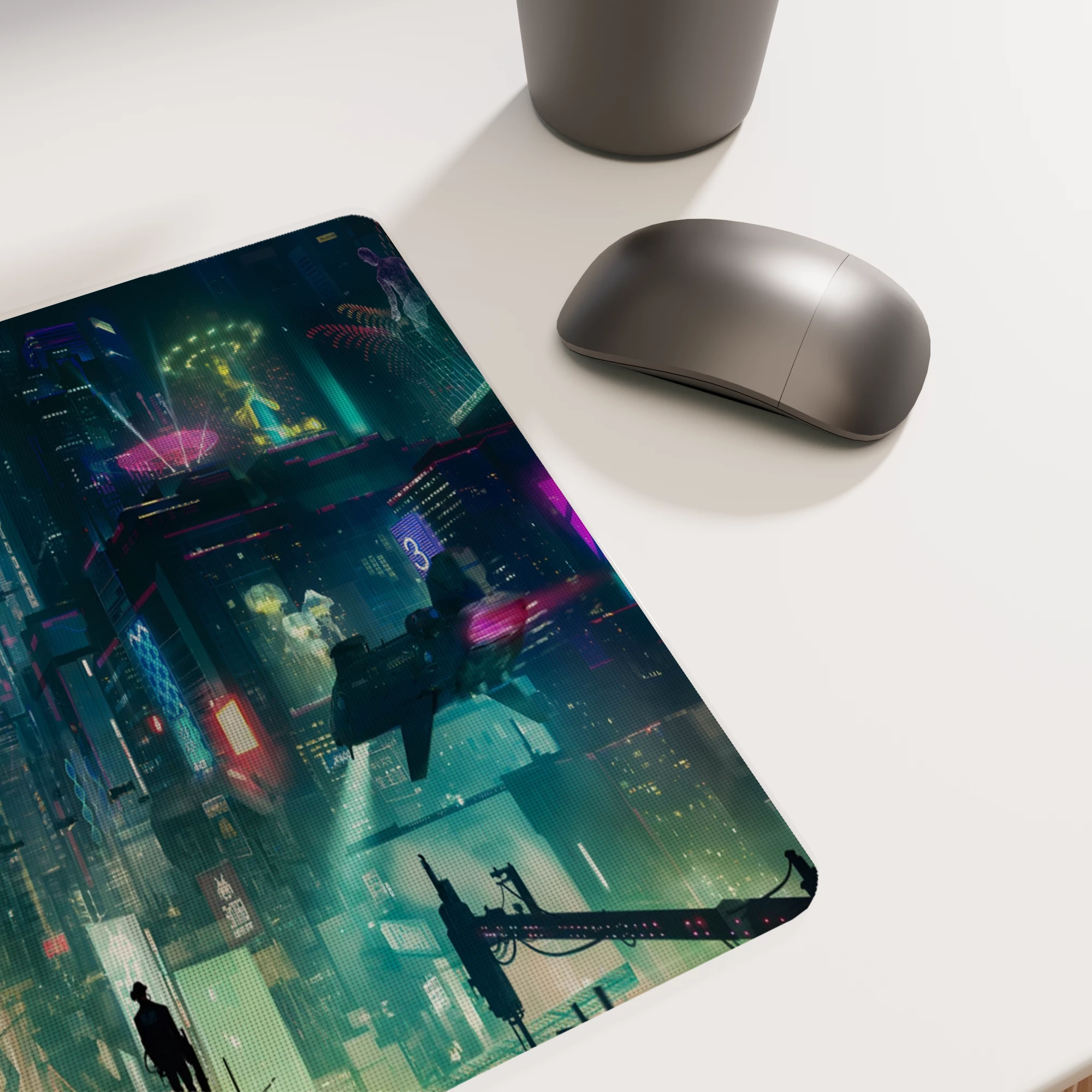 Neon Cyberpunk Cityscape Glass mouse pad - Image 6