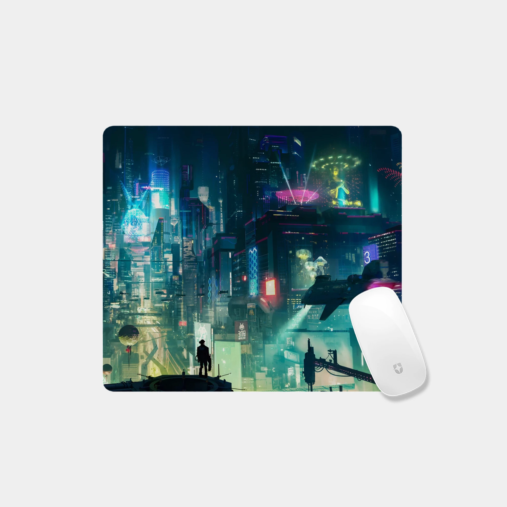 Neon Cyberpunk Cityscape Glass mouse pad - Image 4