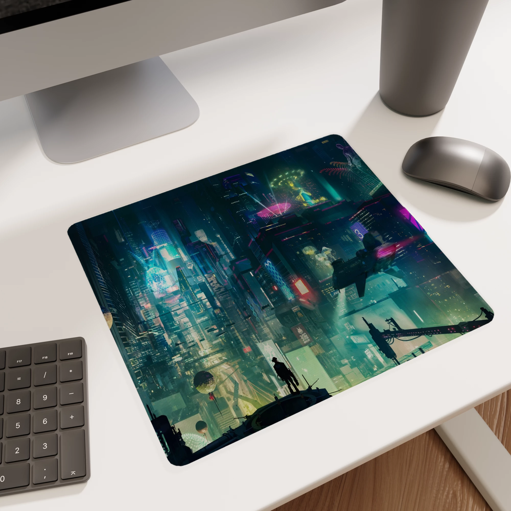Neon Cyberpunk Cityscape Glass mouse pad - Image 5