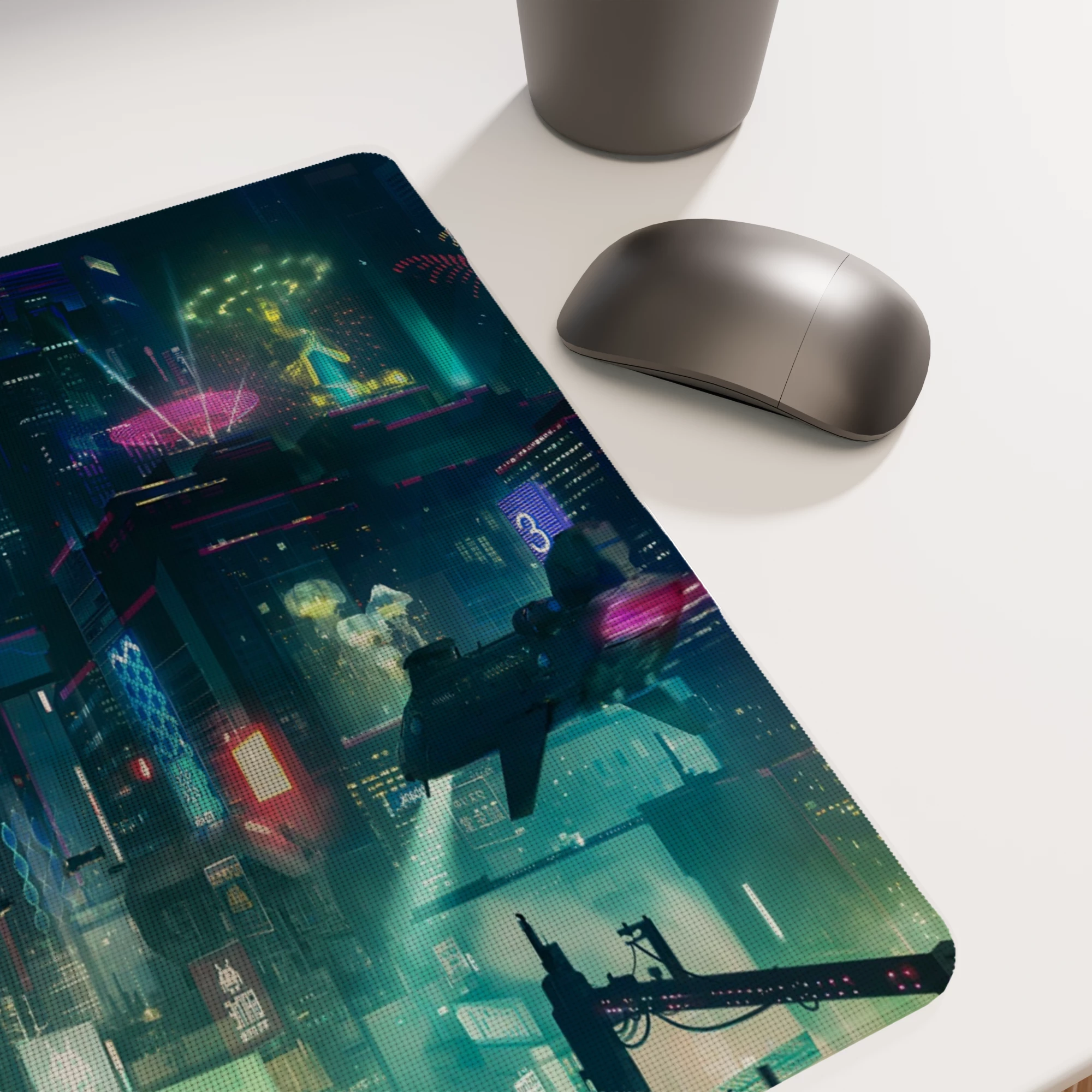Neon Cyberpunk Cityscape Glass mouse pad - Image 3