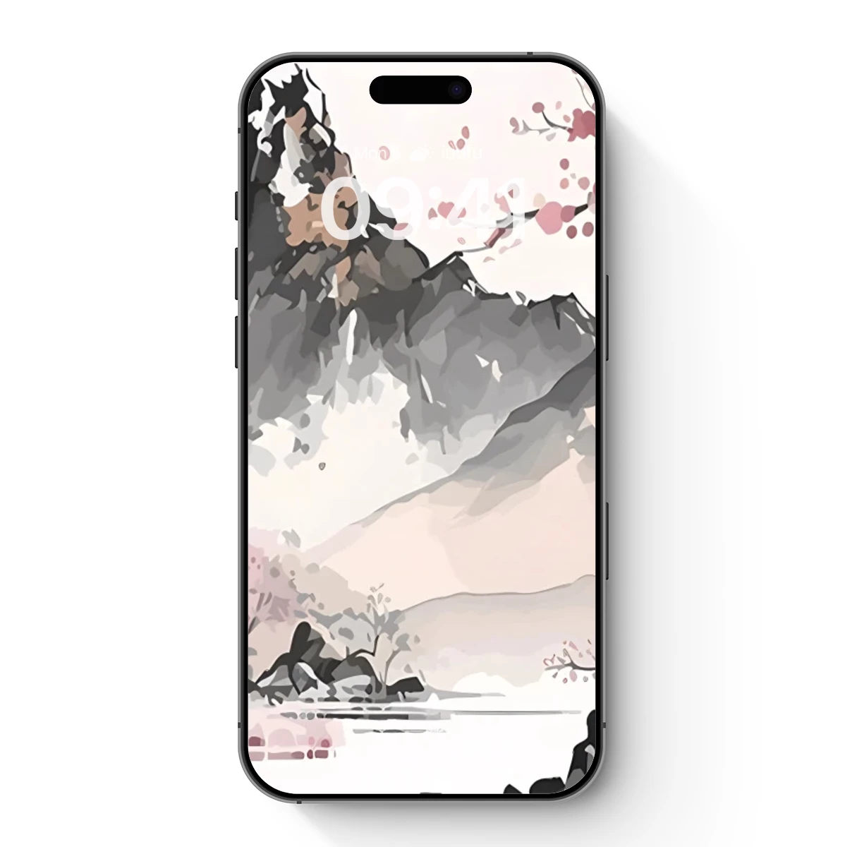 Cherry Blossom Serenity: Ink-Wash Landscape