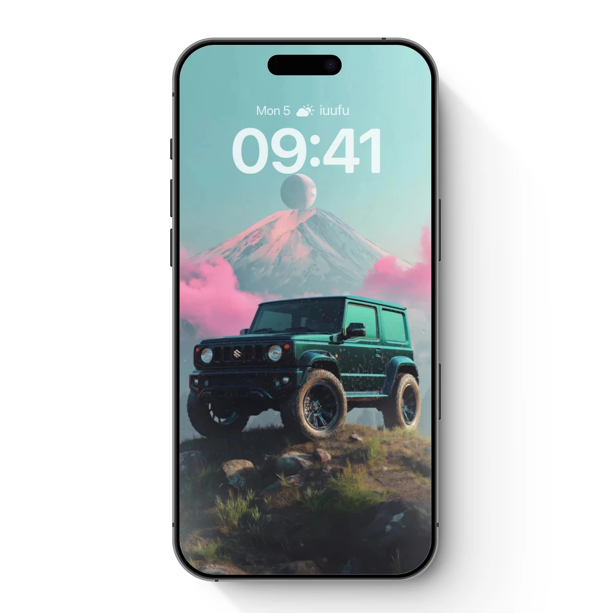 Misty Mountain Odyssey: Green Jeep on Cloudy Cliffs
