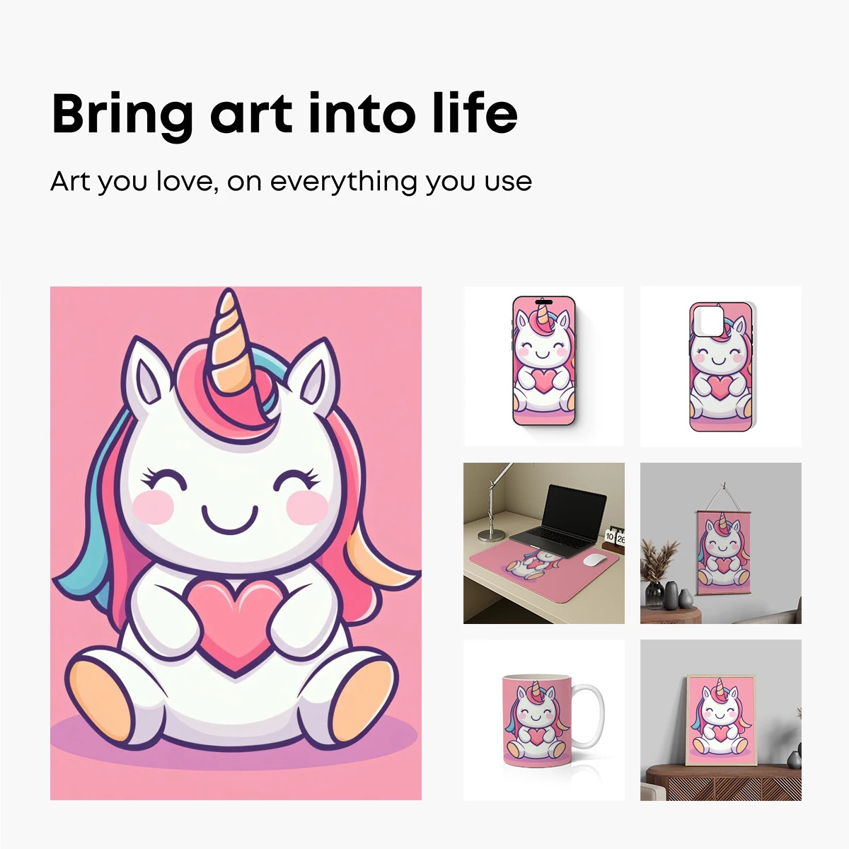 Cuddly Unicorn with Heart: Kawaii Cartoon Charm - Image 2