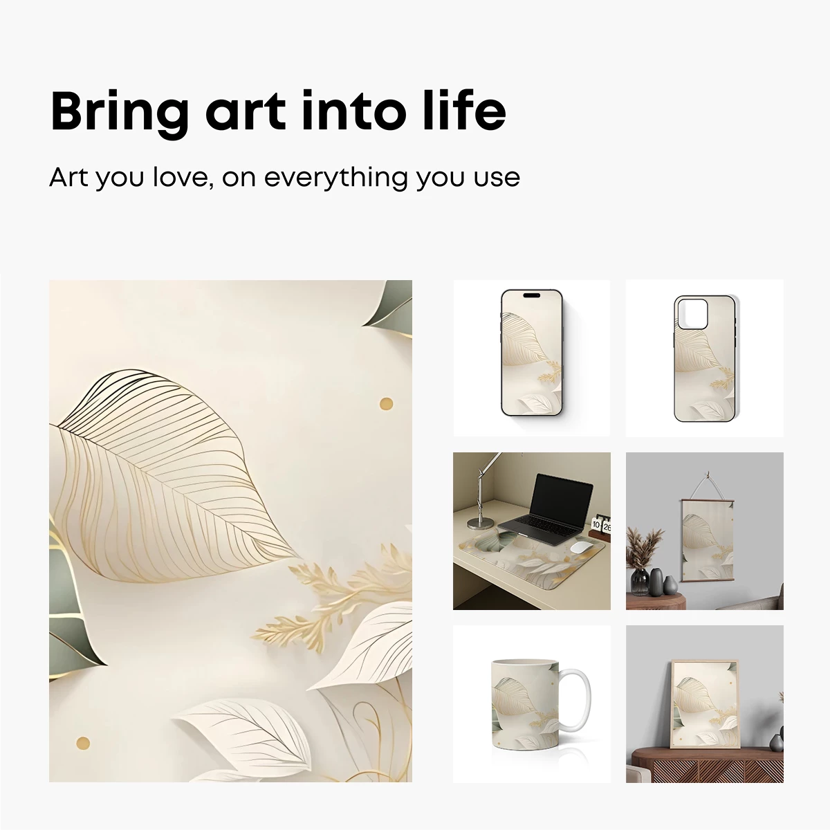 Elegant Gold-Trimmed Leaves in Abstract Harmony - Image 2