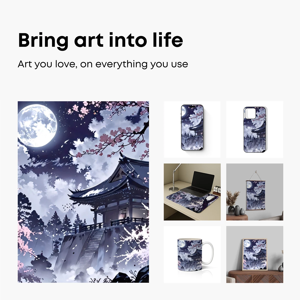 Moonlit Pagoda in Cherry Blossom Forest - Image 2