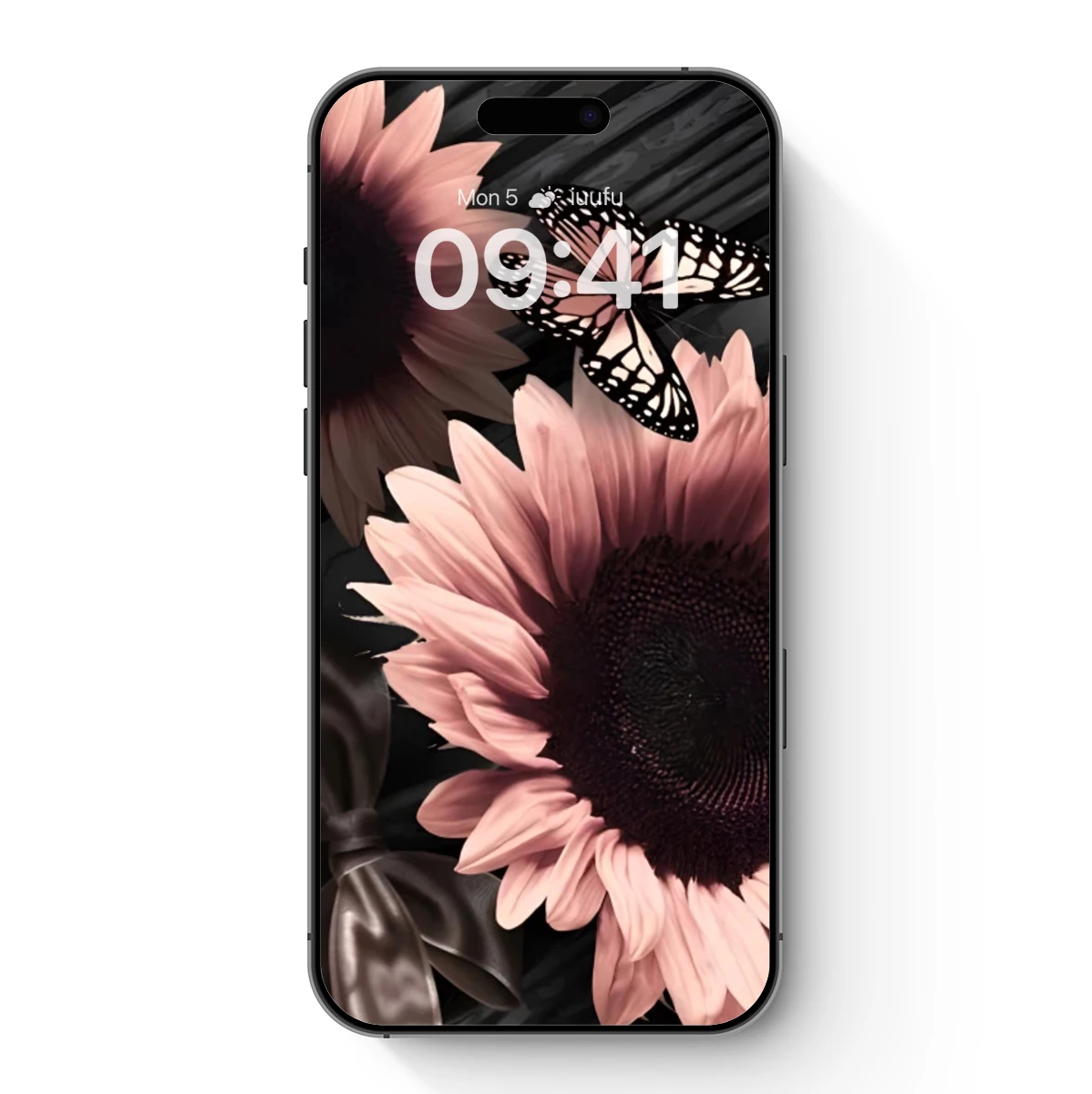 Ethereal Sunflowers: Butterfly Whisper on Dark Canvas Ethereal Sunflowers: Butterfly Whisper on Dark Canvas