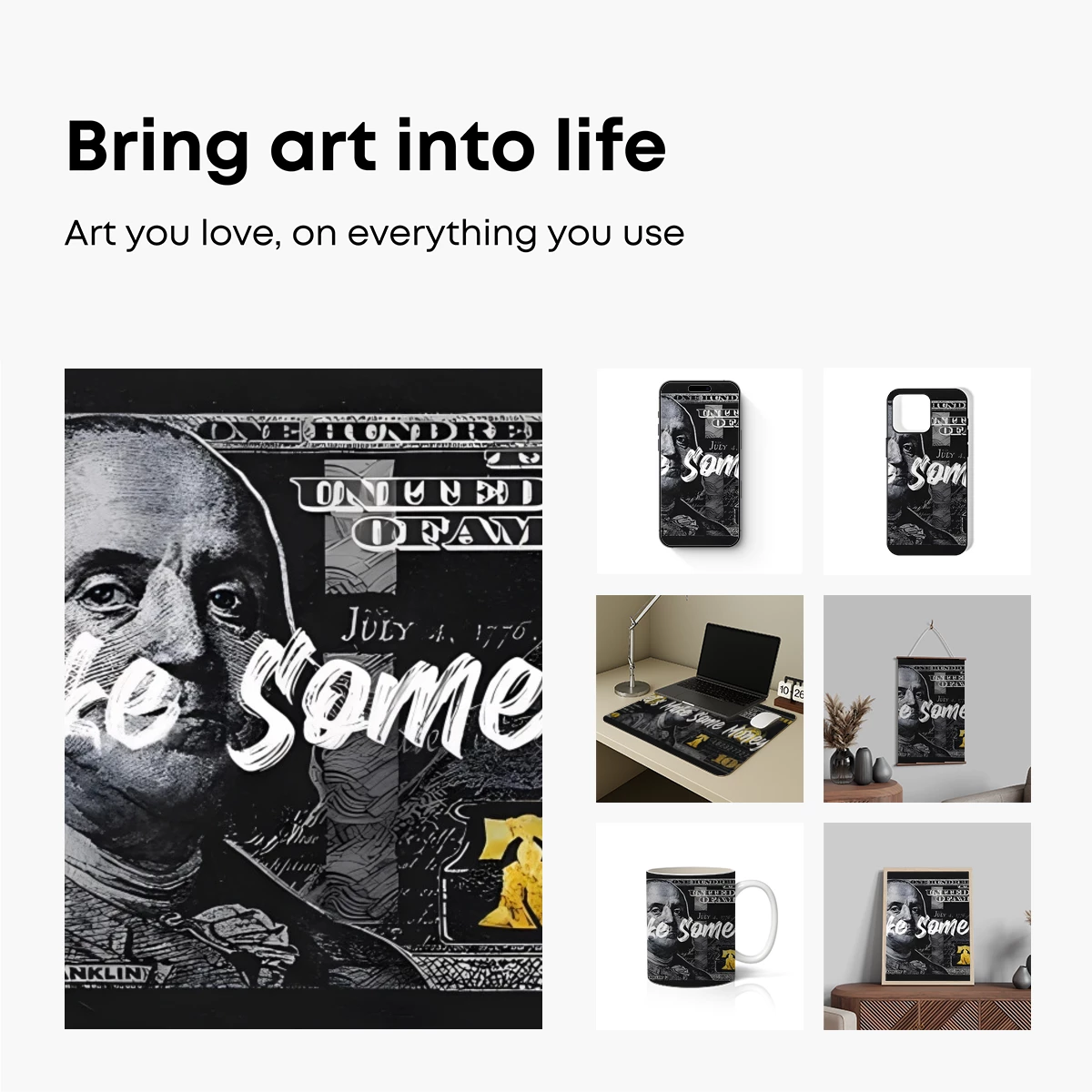 Bold Cash Art: 'Let's Make Some Money' Typography on $100 Bill - Image 2