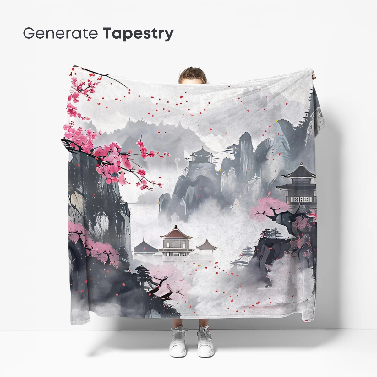 Cherry Blossom Zen: Ink-Wash Mountains & Pagodas - Image 5