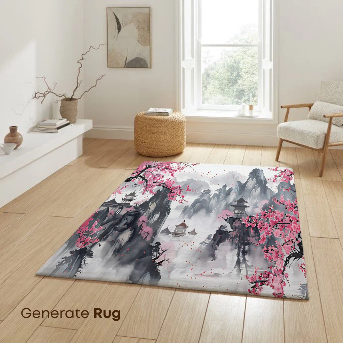 Cherry Blossom Zen: Ink-Wash Mountains & Pagodas - Image 6