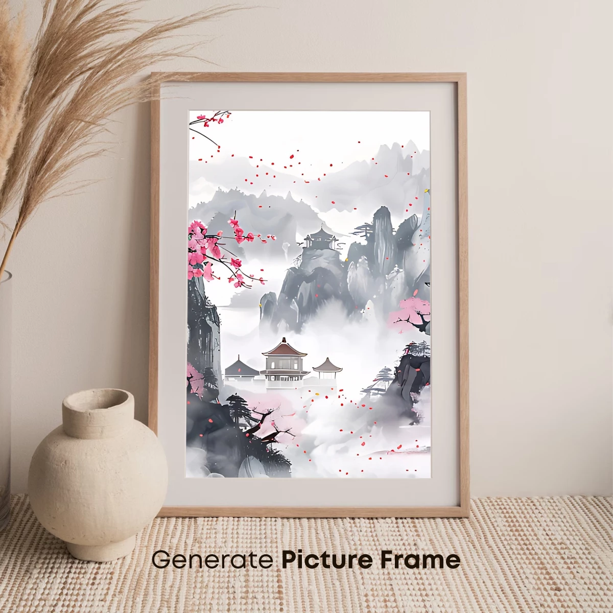 Cherry Blossom Zen: Ink-Wash Mountains & Pagodas - Image 7