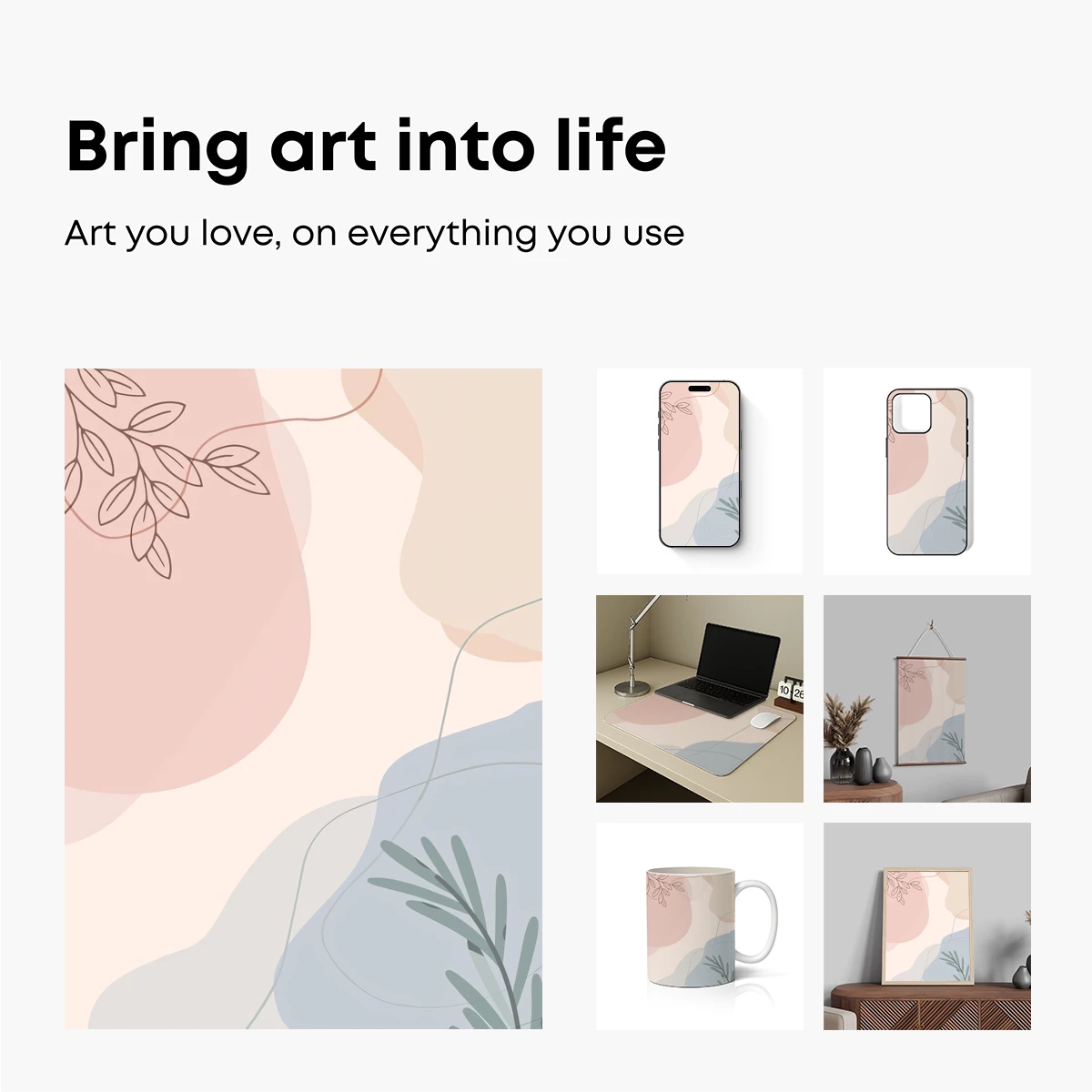 Abstract Blossom Harmony: Pastel Fusion with Leaf Accents - Image 2