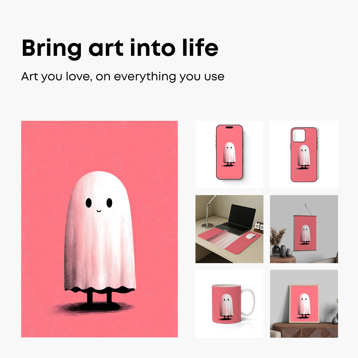Charming Ghostly Figure on Pink Canvas - Image 2