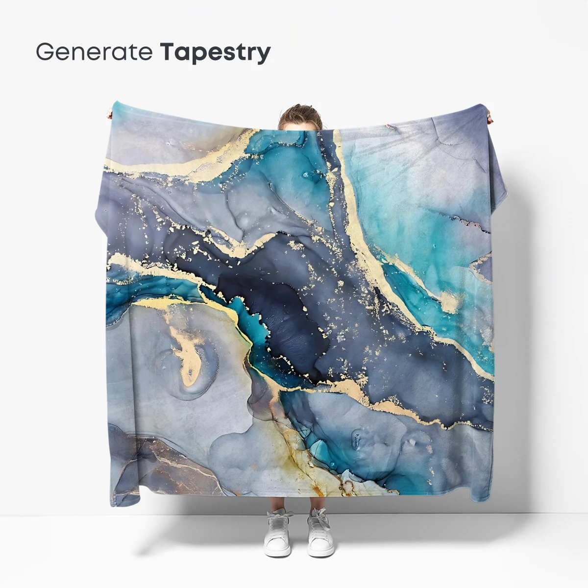 Ethereal Ink Fusion: Teal, Gold, and Gray Abstract Art - Image 5