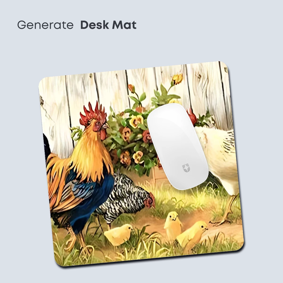 Charming Barnyard Symphony: Roosters and Chicks Amidst Floral Bliss - Image 4