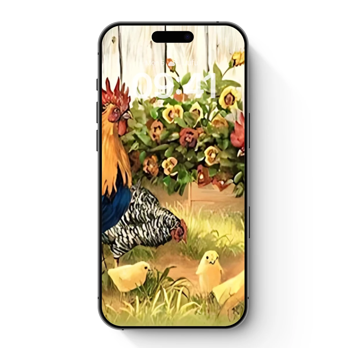 Charming Barnyard Symphony: Roosters and Chicks Amidst Floral Bliss