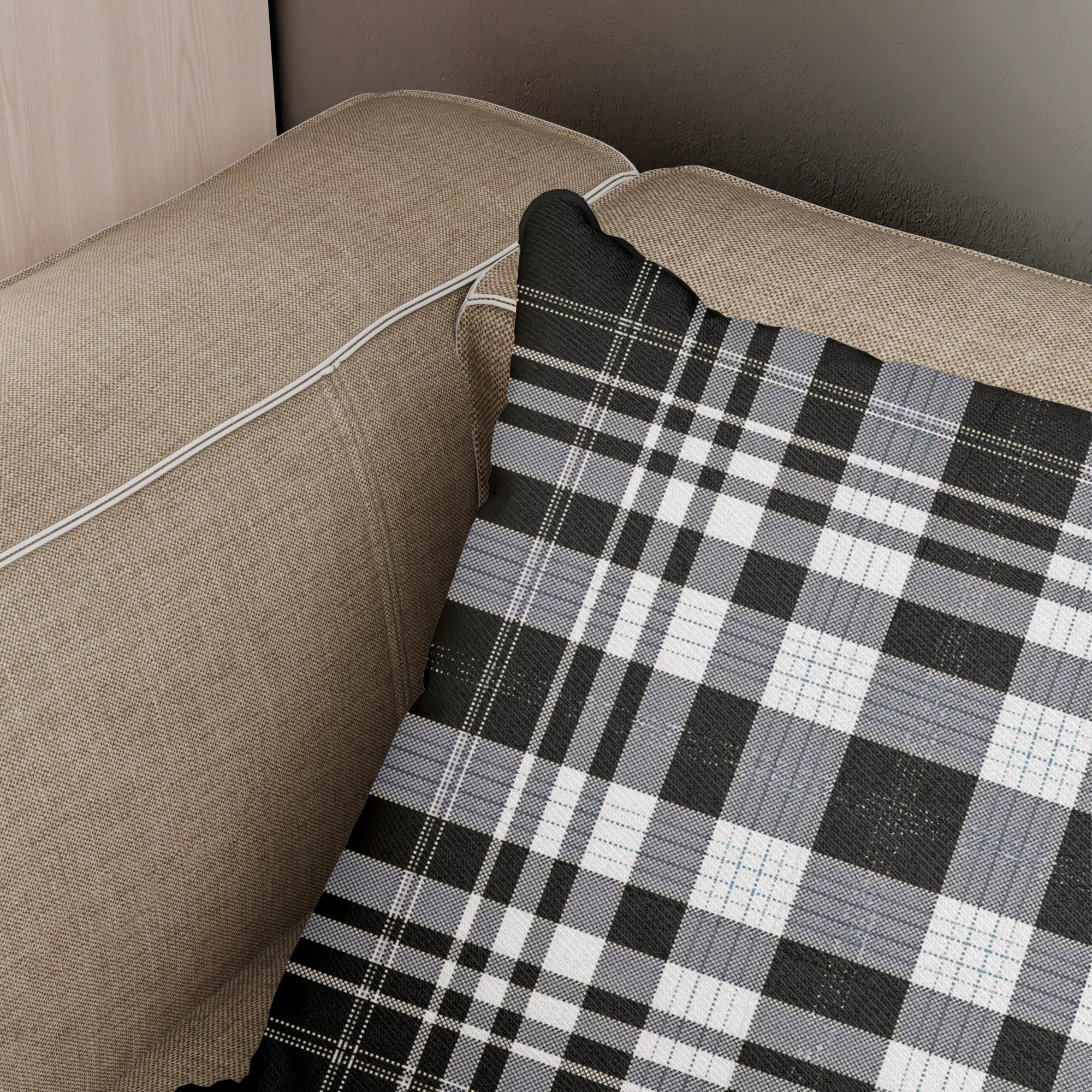 Monochrome Plaid Pattern Cushion - Image 3