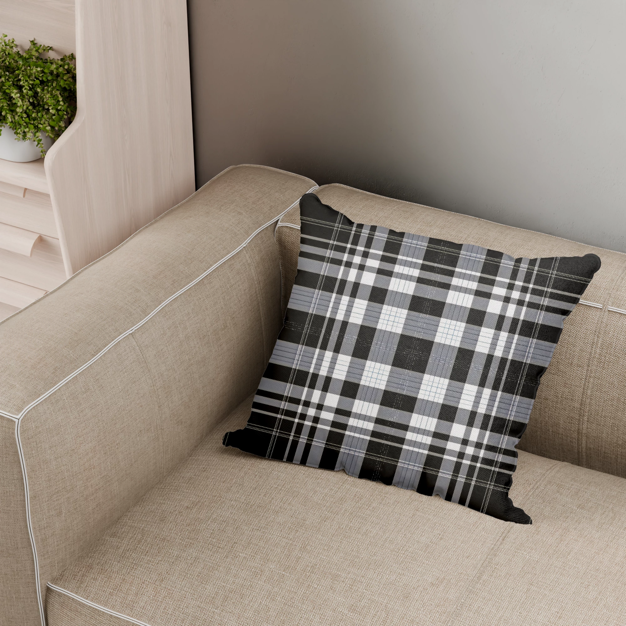 Monochrome Plaid Pattern Cushion - Image 2