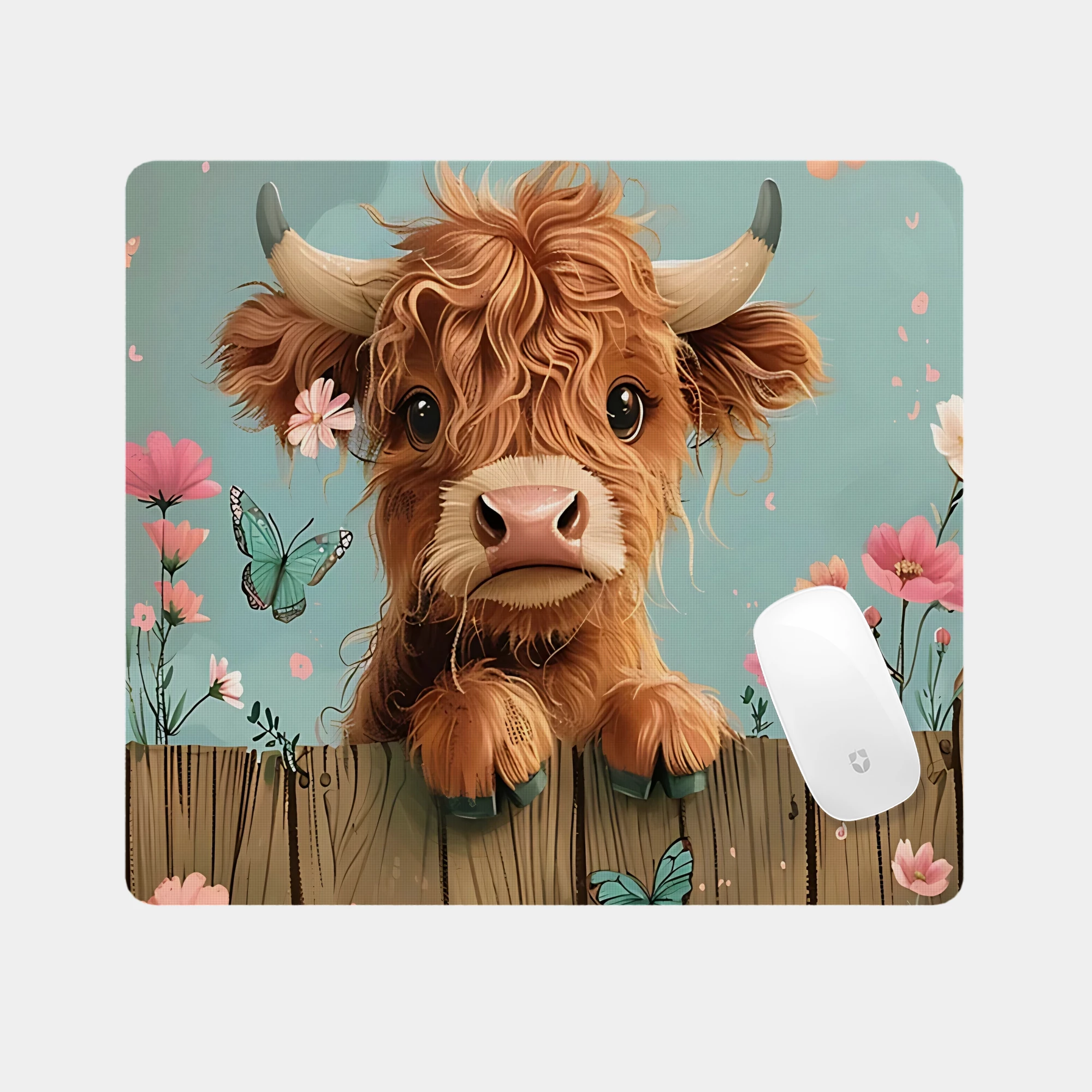 Charming Highland Cow Illustration Glass mouse pad