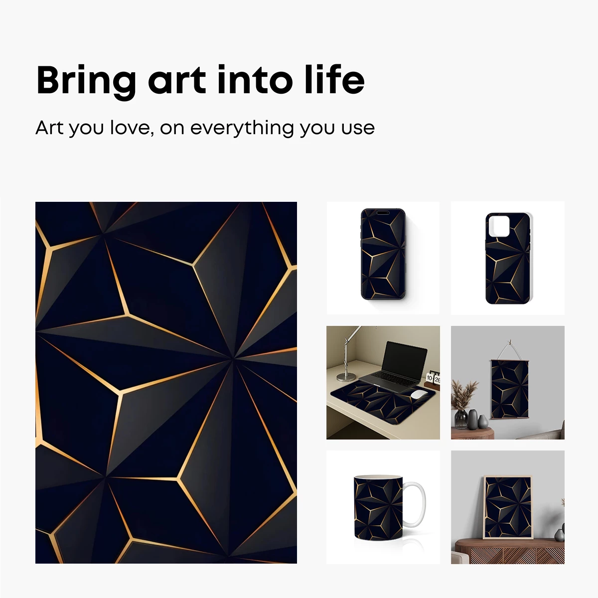 Golden Geometric Eclipse: Futuristic Dark Triangles - Image 2