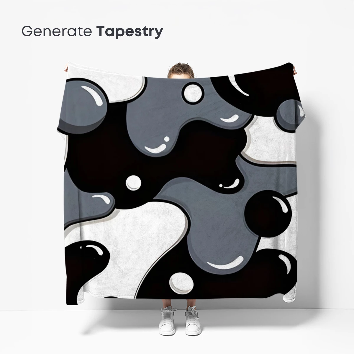 Abstract Fusion: Gray, Black, and White Blob Art - Image 5