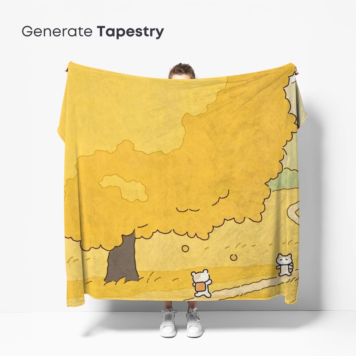 Autumnal Pathway: Whimsical Cats Under a Golden Tree - Image 5