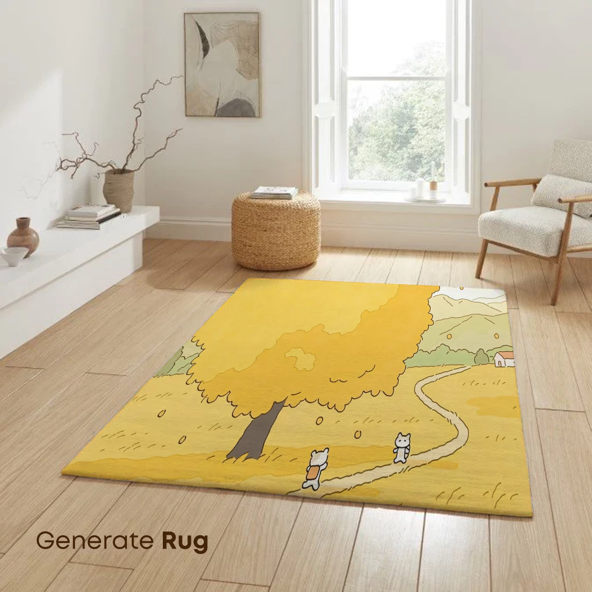 Autumnal Pathway: Whimsical Cats Under a Golden Tree - Image 6