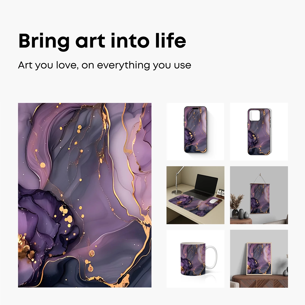 Ethereal Purple Elegance: Gold-Accented Abstract Flow - Image 2