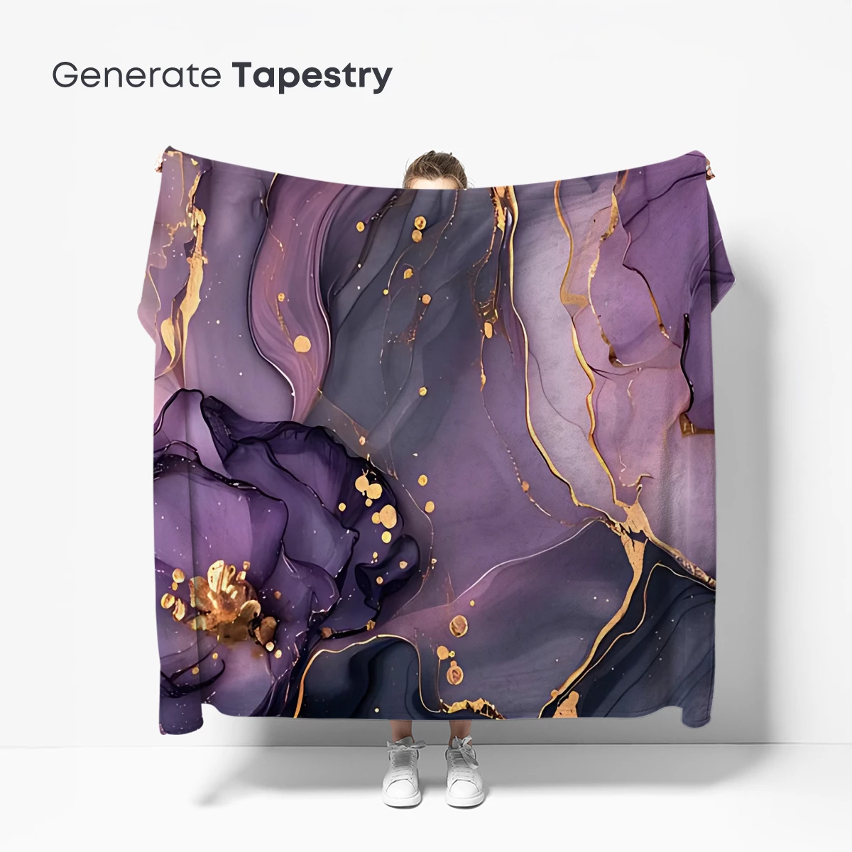 Ethereal Purple Elegance: Gold-Accented Abstract Flow - Image 5