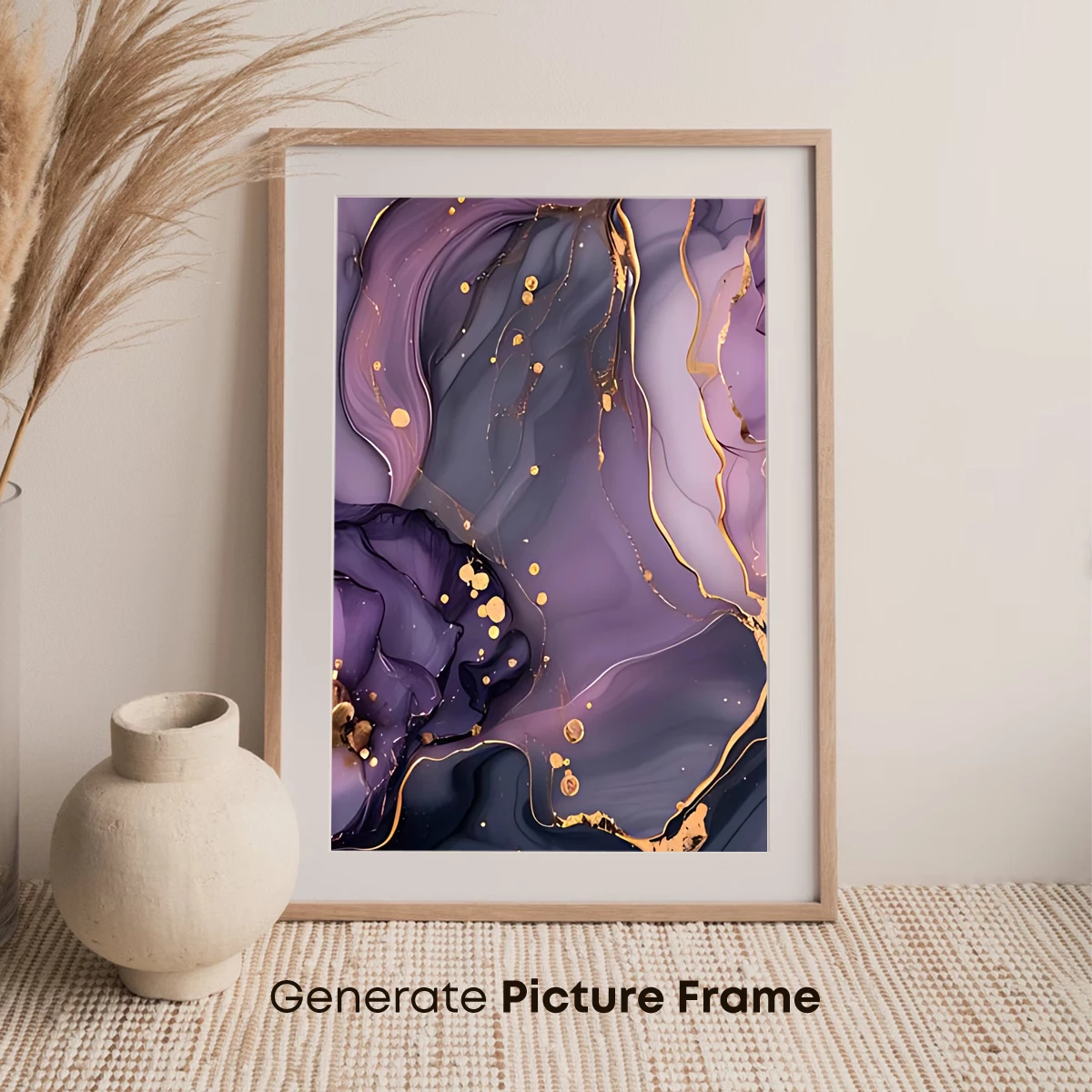 Ethereal Purple Elegance: Gold-Accented Abstract Flow - Image 7