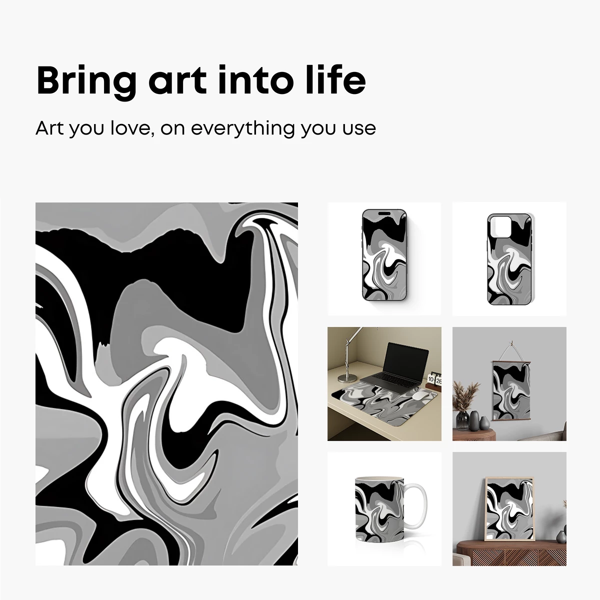 Elegant Gray Swirls: Abstract Fluidity in Monochrome - Image 2