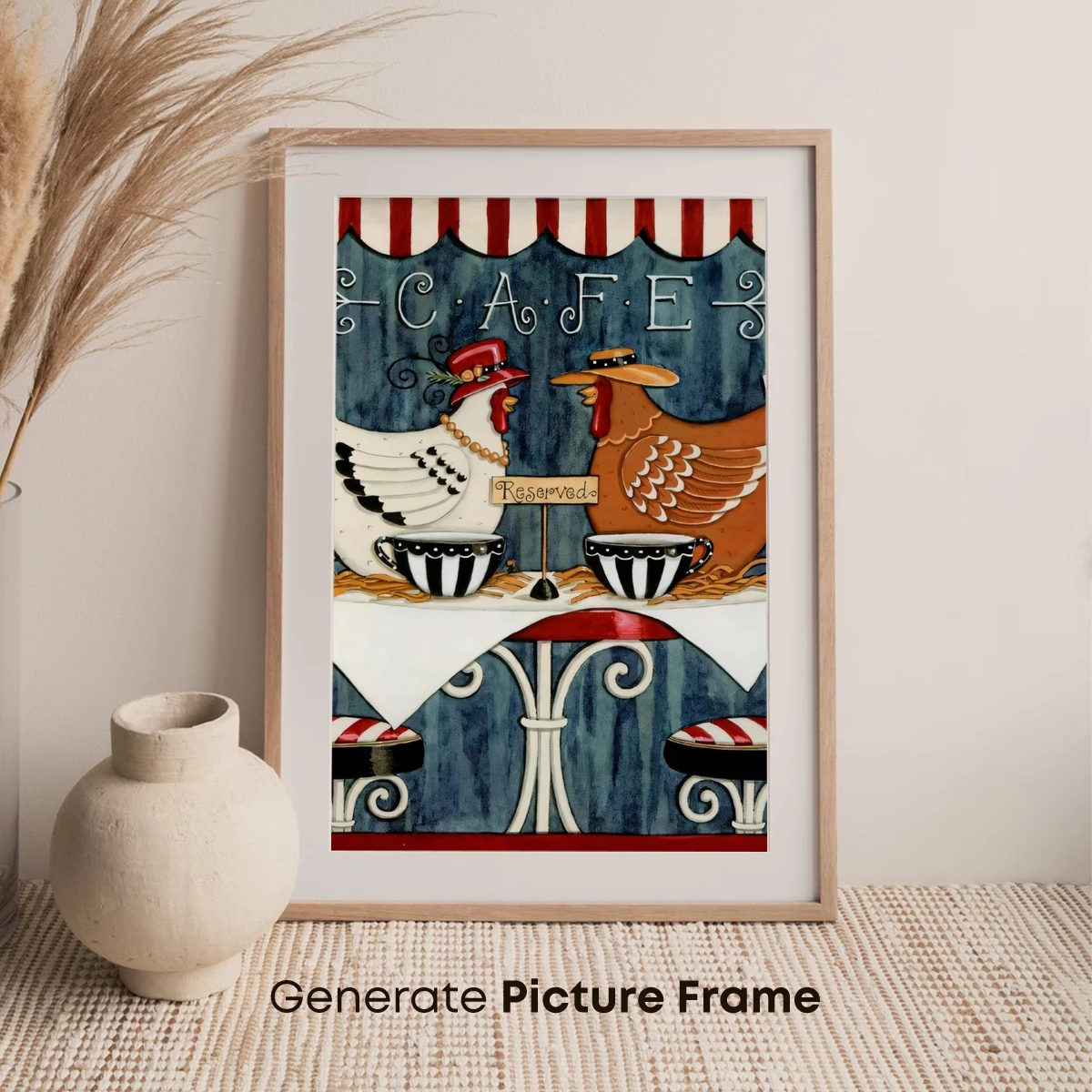 Chic Farmhouse Café: Quirky Chickens at a Reserved Table - Image 7