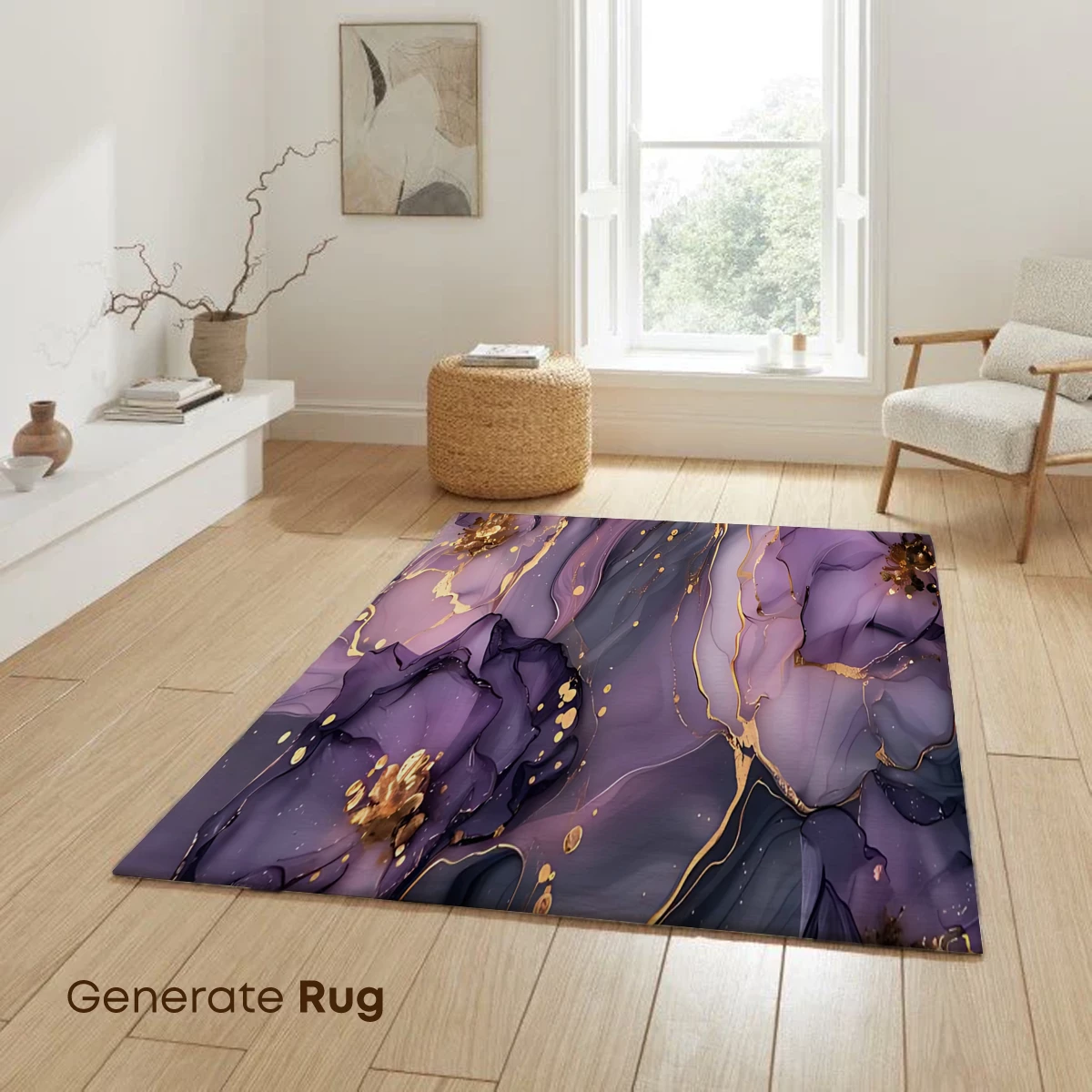 Ethereal Purple Elegance: Gold-Accented Abstract Flow - Image 6