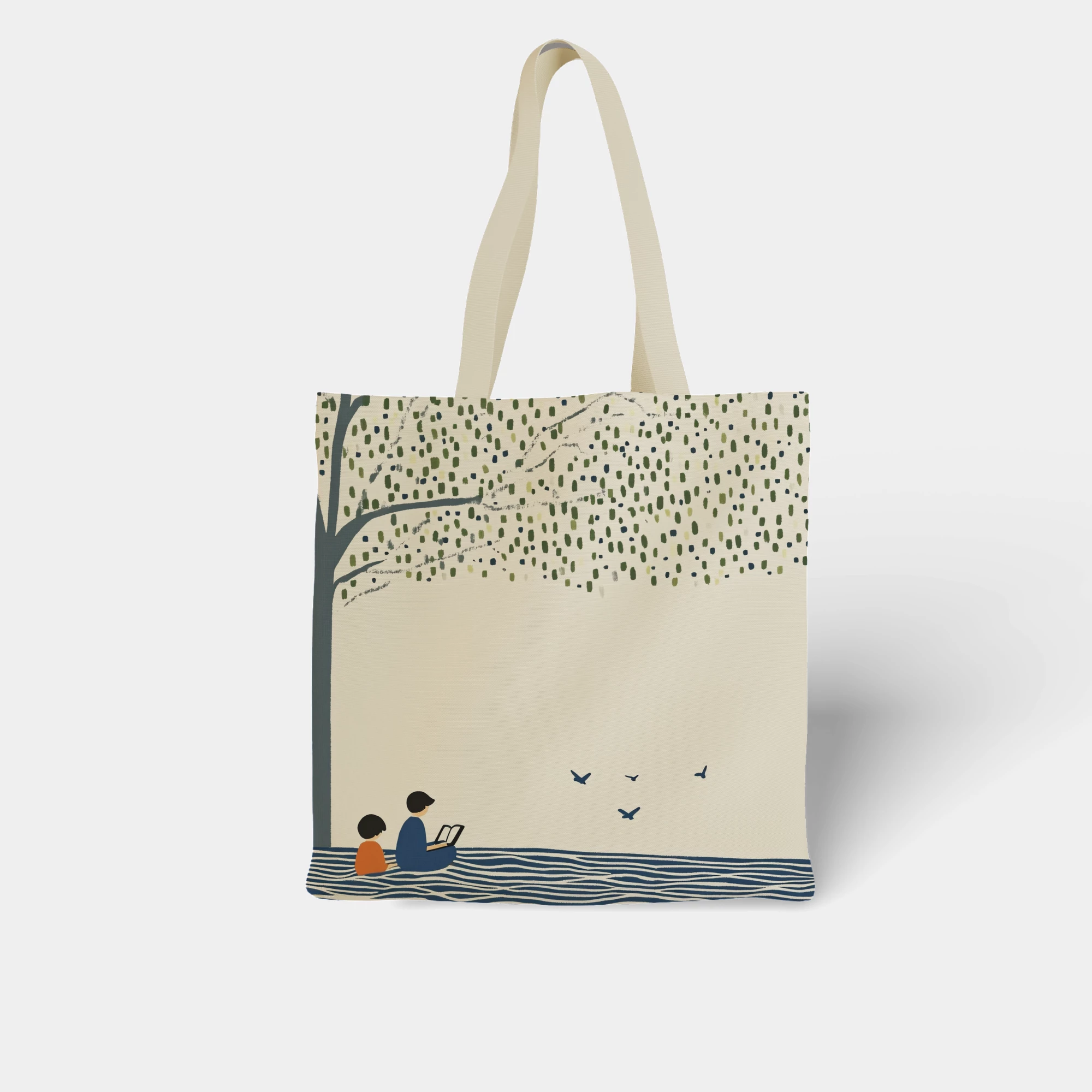 Children Reading Under Cherry Blossoms Canvas Bag