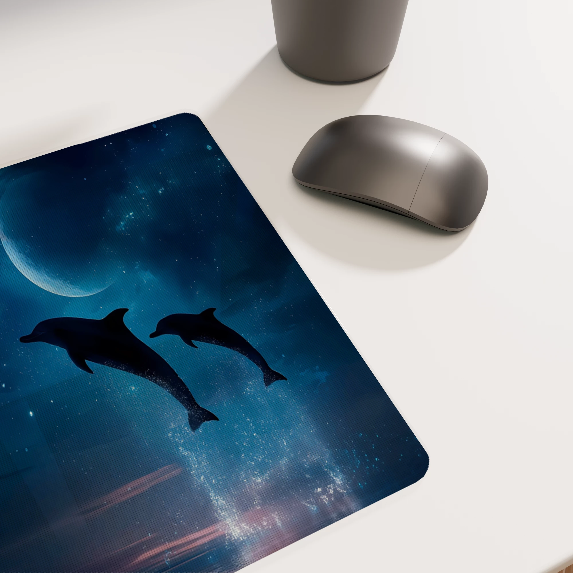 Moonlit Dolphins Leap Glass mouse pad - Image 6
