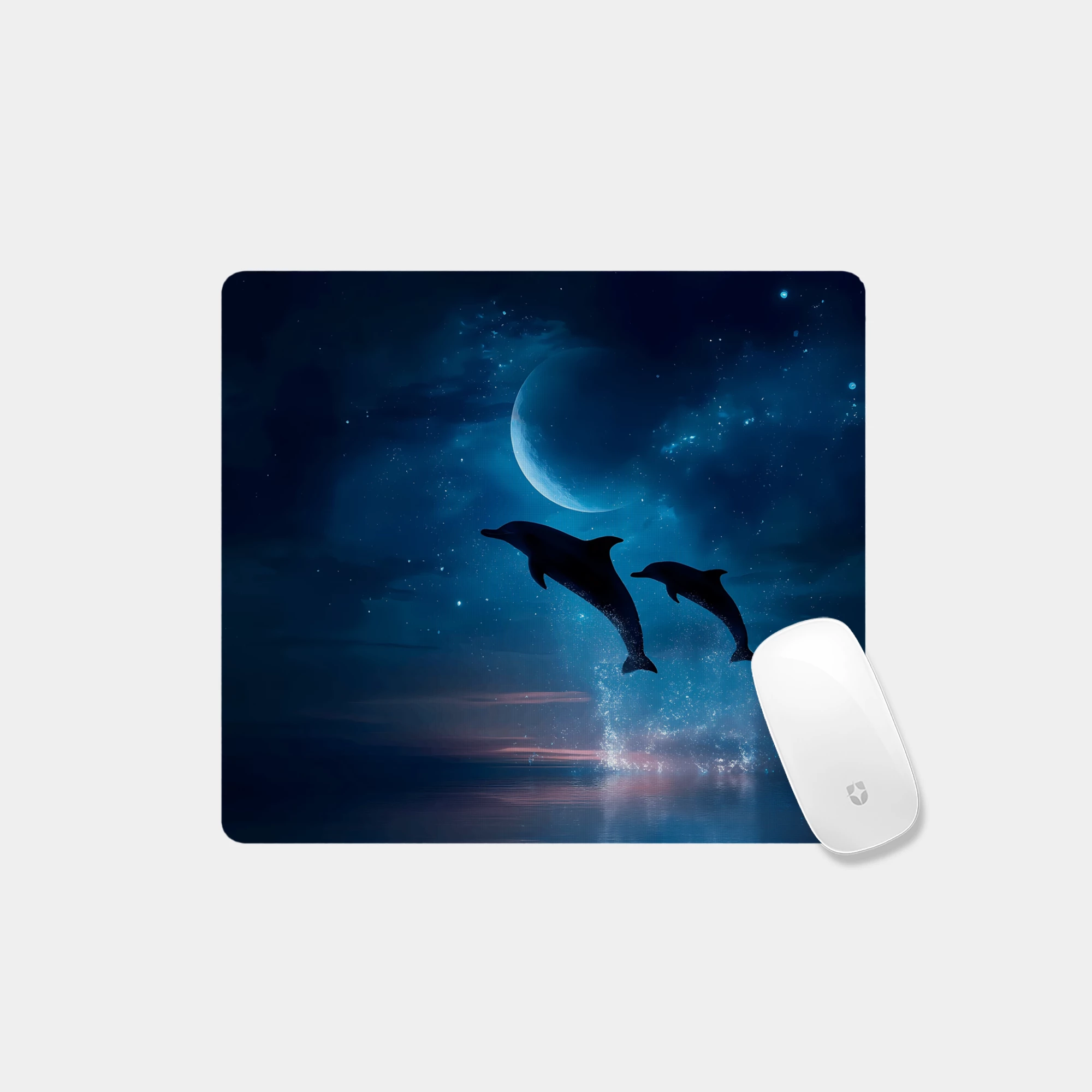 Moonlit Dolphins Leap Glass mouse pad - Image 4