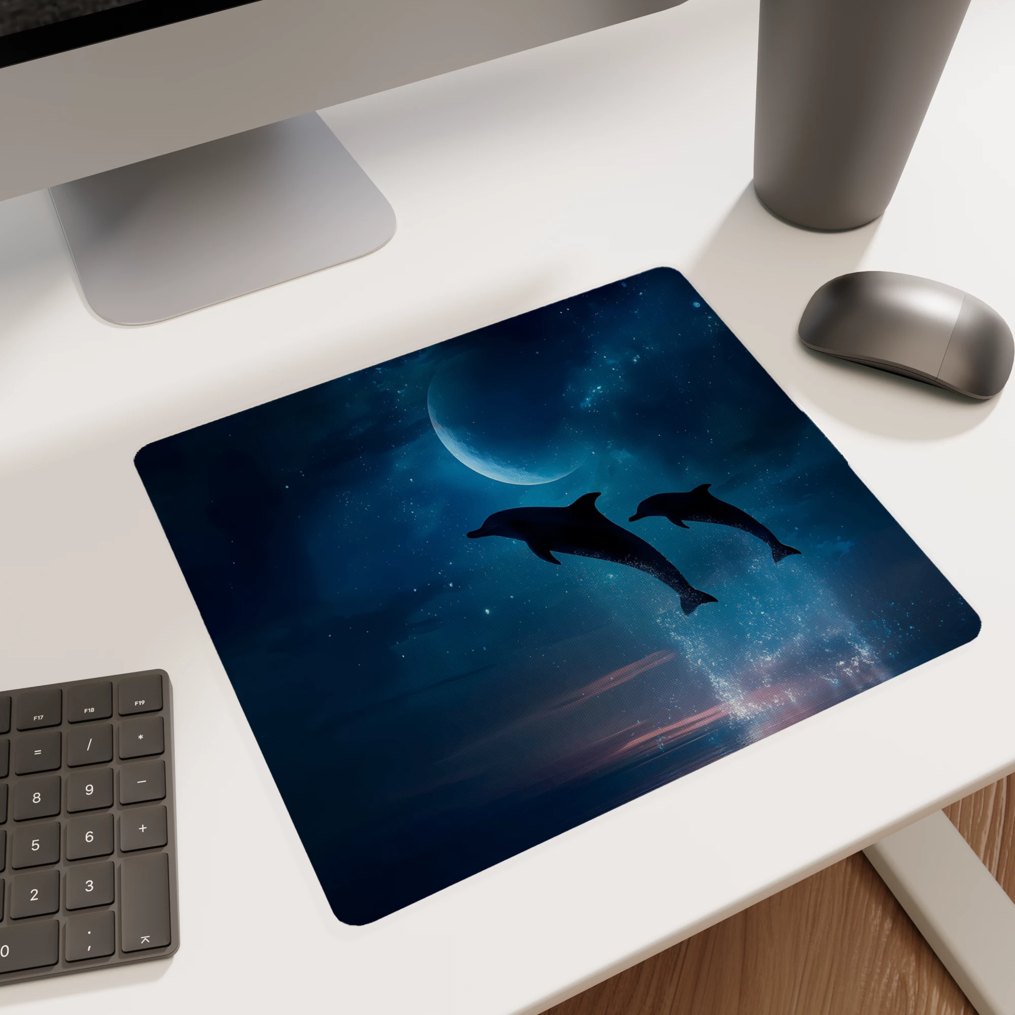 Moonlit Dolphins Leap Glass mouse pad - Image 5