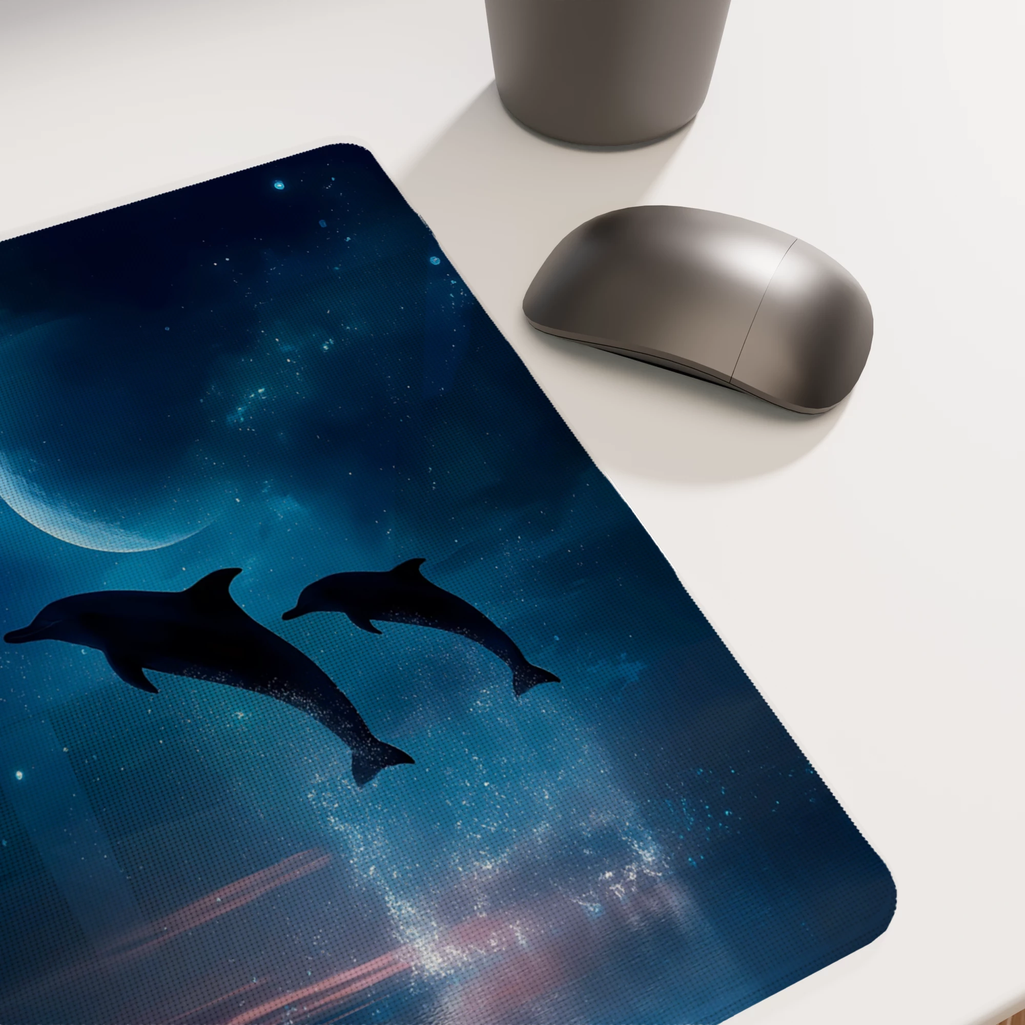 Moonlit Dolphins Leap Glass mouse pad - Image 3