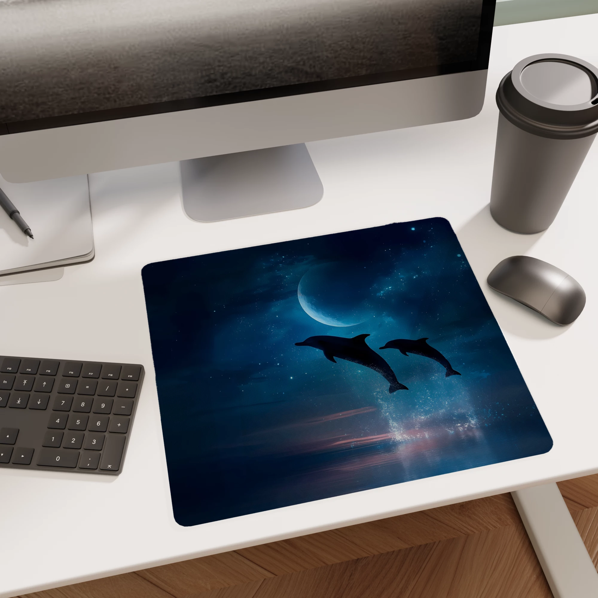 Moonlit Dolphins Leap Glass mouse pad - Image 2