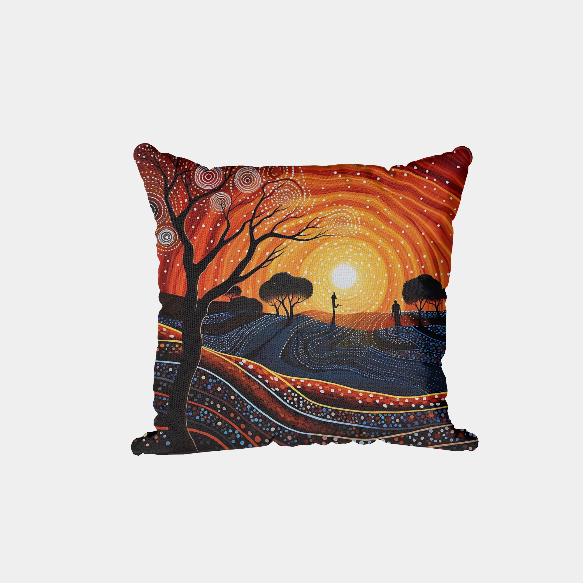 Aboriginal Art Sunset Landscape Cushion