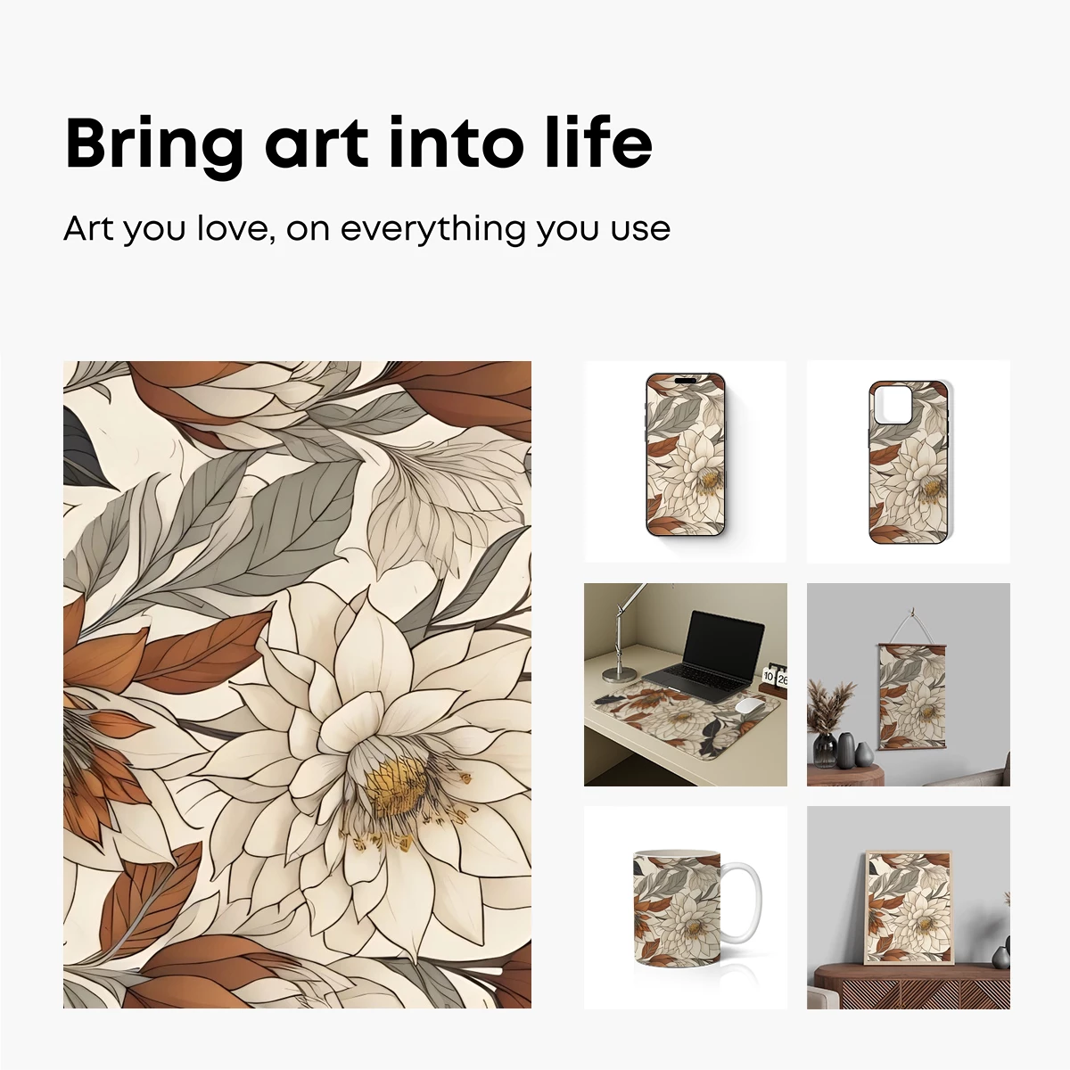 Elegant Floral Symphony: Monochromatic Blooms with Earthy Accents - Image 2